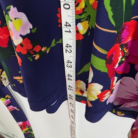 Roz & Ali Womens 1X Pullover Knit Dress Indigo Blue Multi Floral Elbow Sleeves - Picture 9 of 9